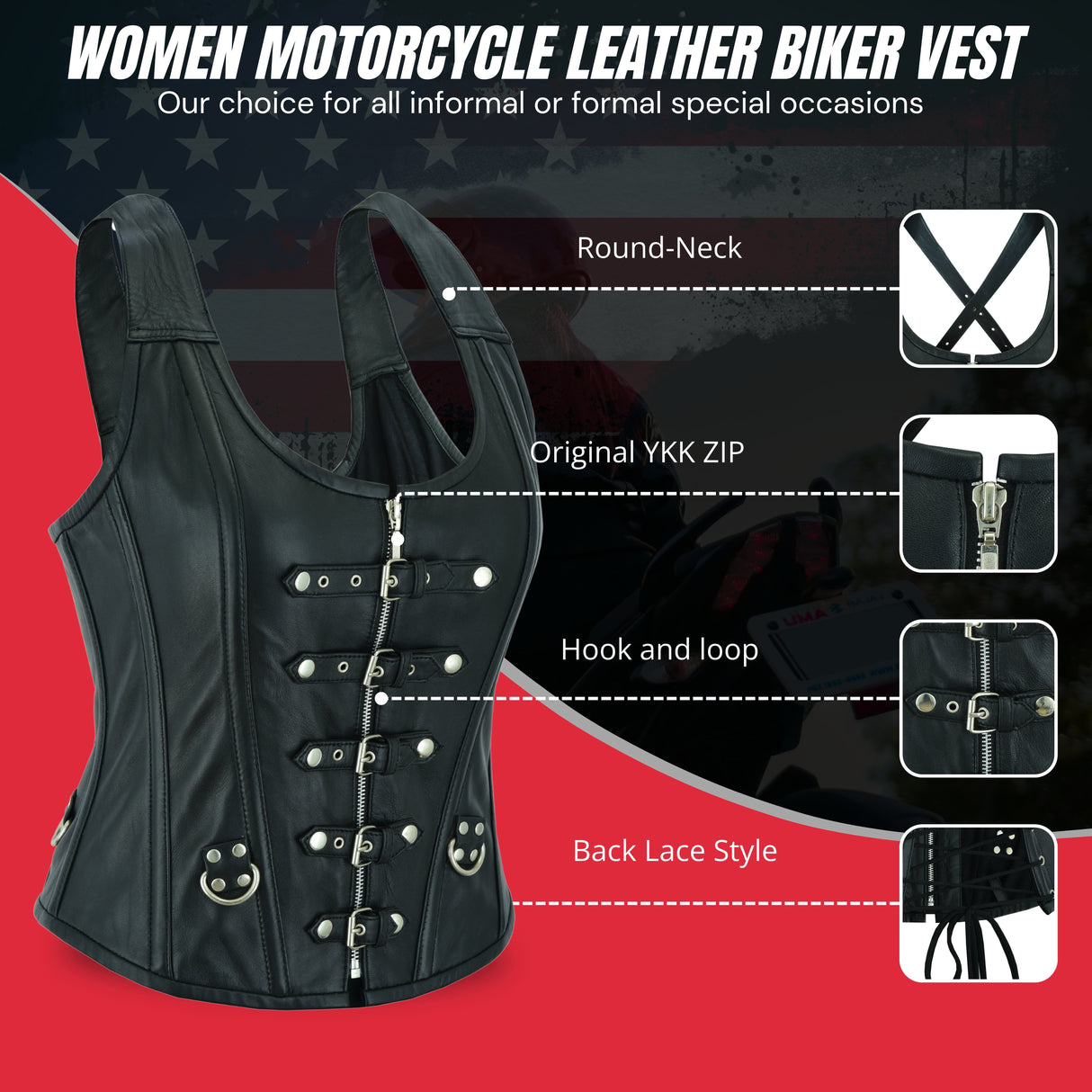 WCWV77041BLACK Bustier Halter Shoulder Straps Women's Steel Boned Gothic Punk Rock with Buckles Steampunk Corset Top Genuine Leather Clubwear
