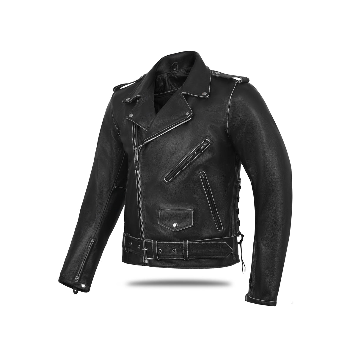 OLDSCHOOL New Old School Police Style Motorcycle Leather Jacket 2 Ammo pocket