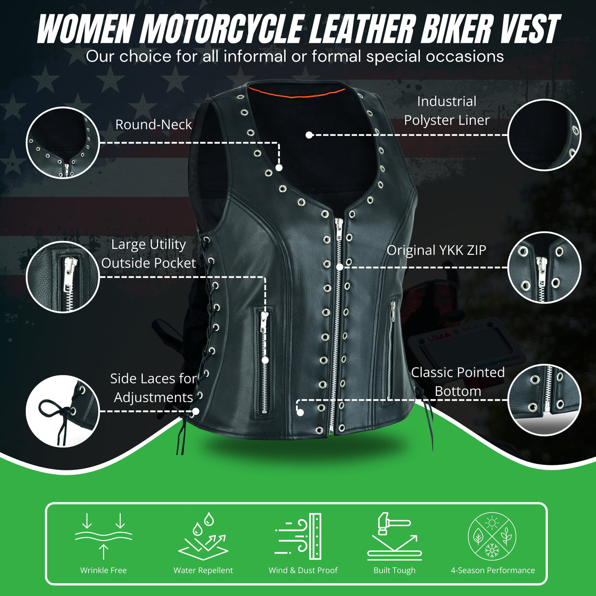 WCWV28641 Eyelet Women's Eyelet Leather Vest - Longer Length