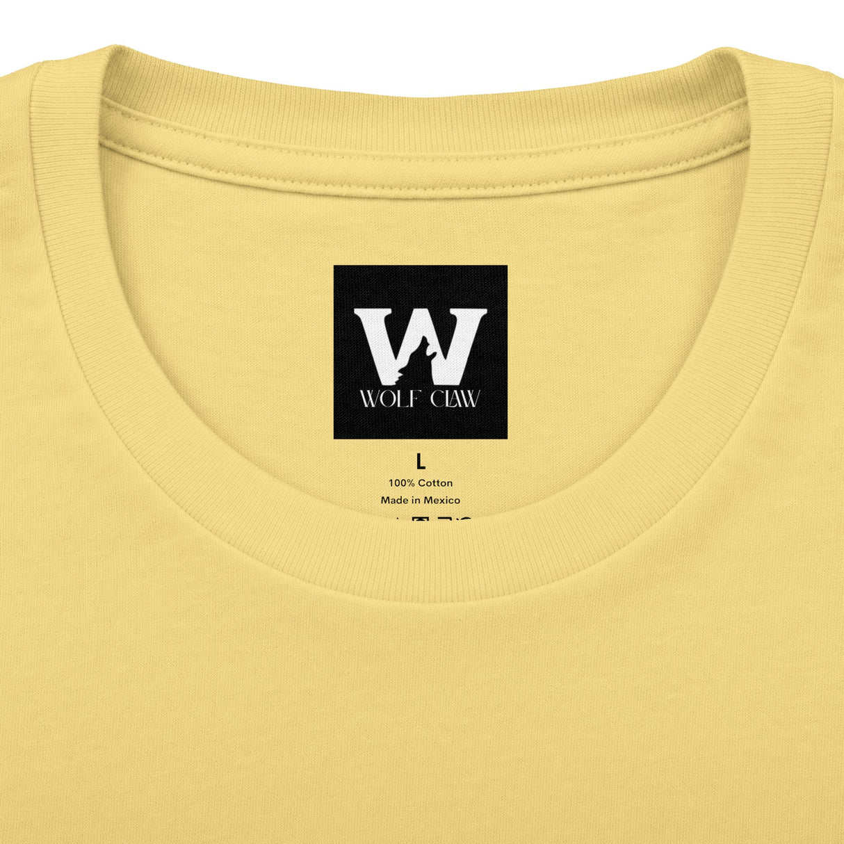 Yellow crew neck T-shirt with Wolf Claw logo patch on chest
