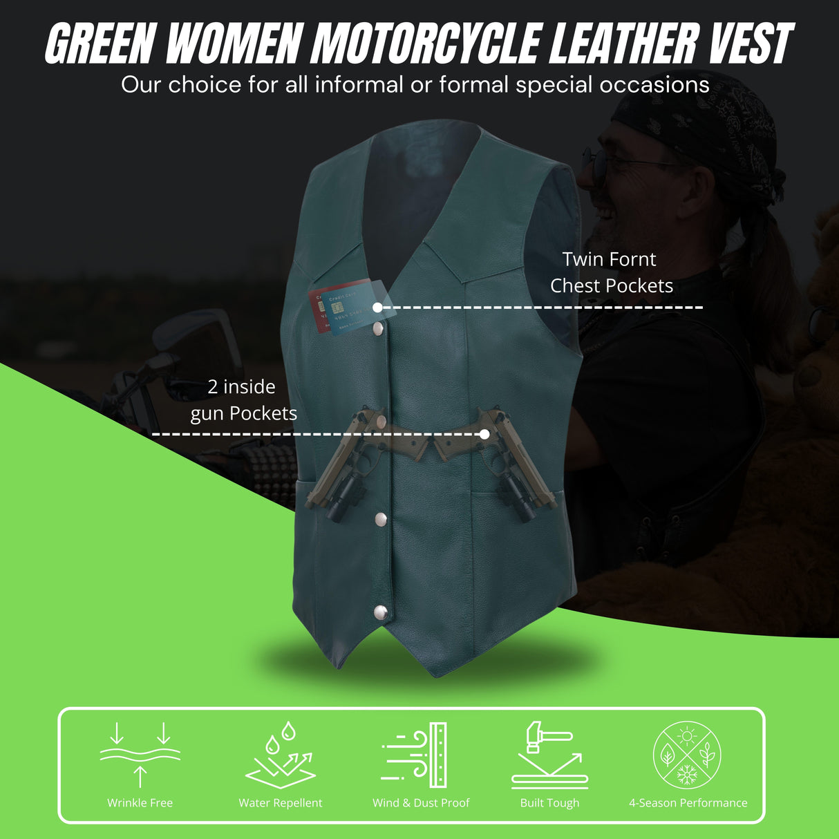 Ladies Women Soft Leather Biker Motorcycle Vest