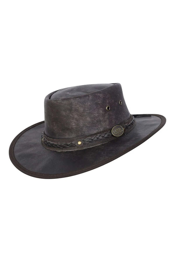 Brown Real Leather Crushable Travel Bush Hat
