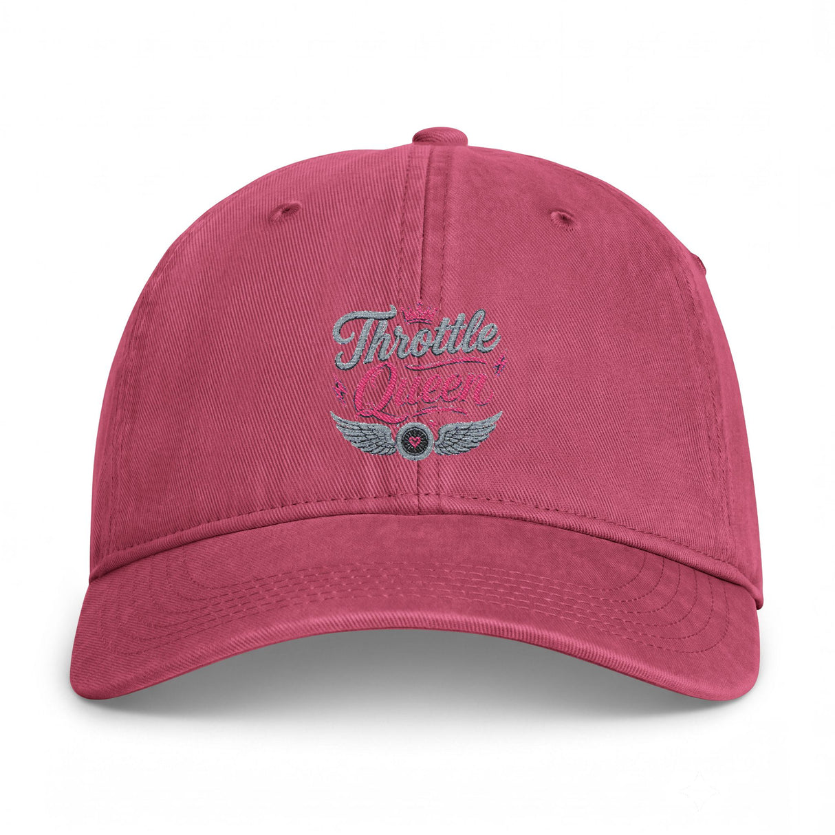 Throttle Queen Embroidered Cap — Vintage Coastal Washed Baseball Hat Printify