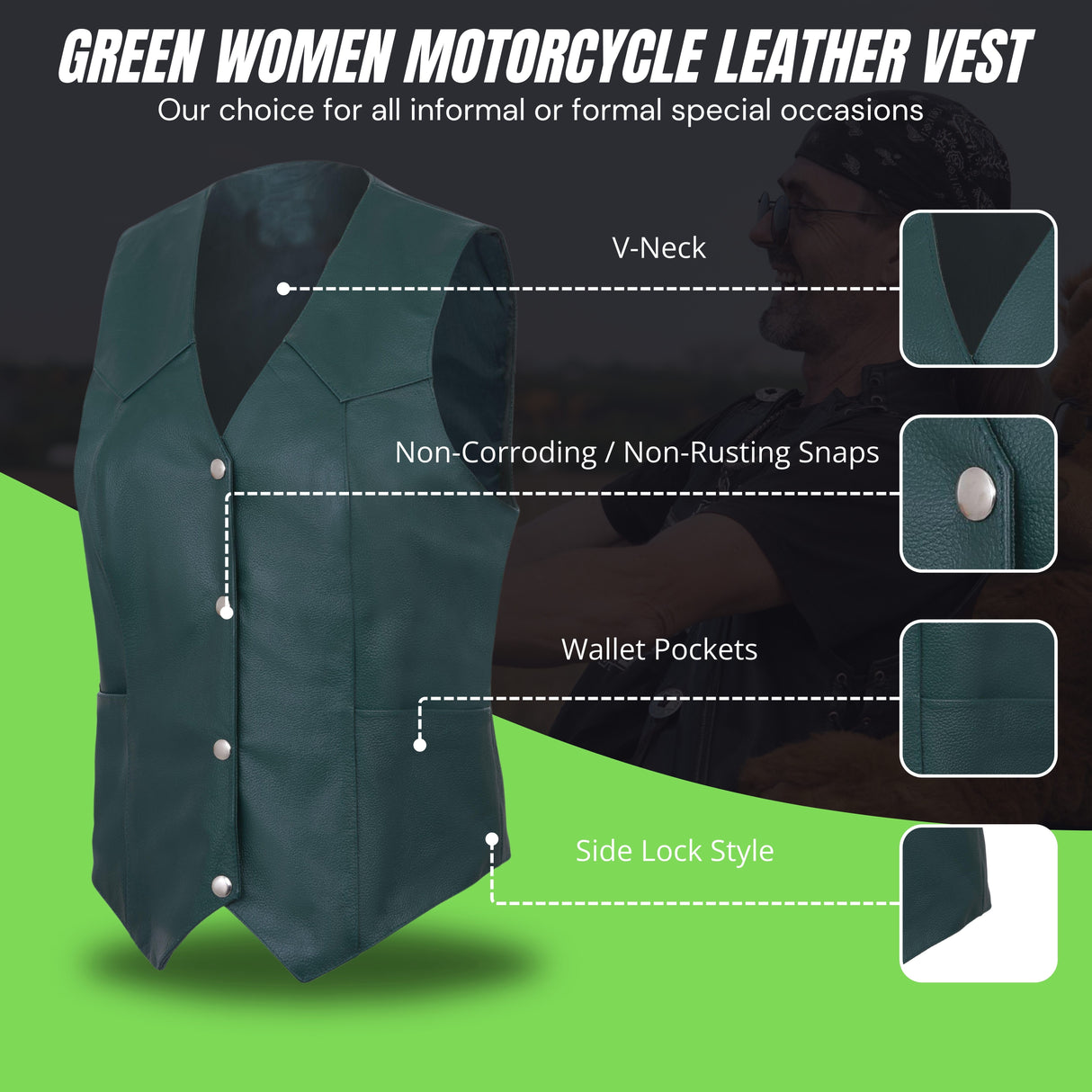 Ladies Women Soft Leather Biker Motorcycle Vest