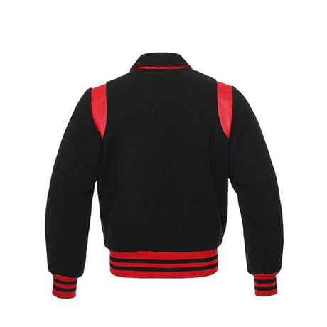 Black Wool Varsity Jacket With Red Shoulder Inserts