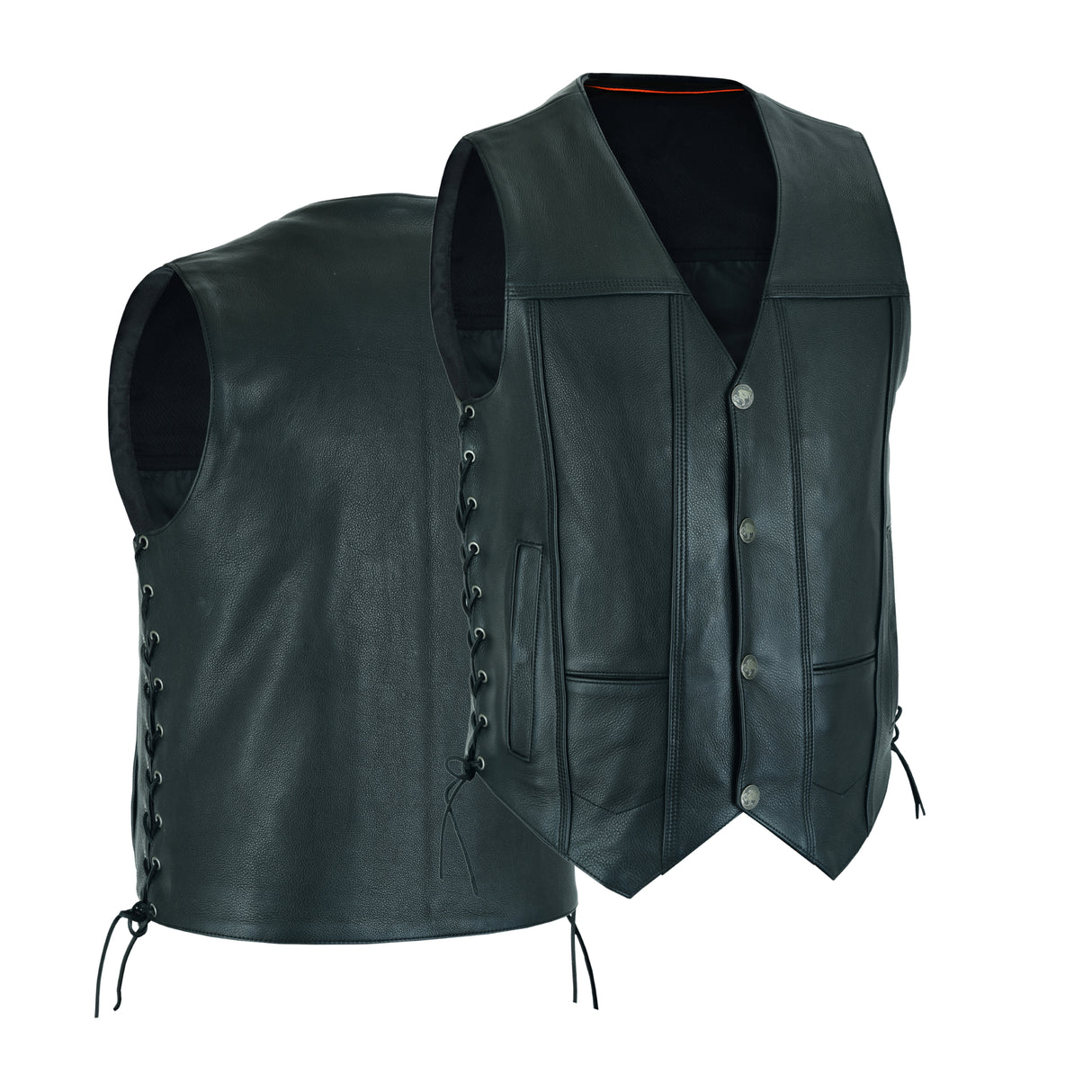 Men Motorcycle Covington Gun Pocket, Side Lace Leather Vest