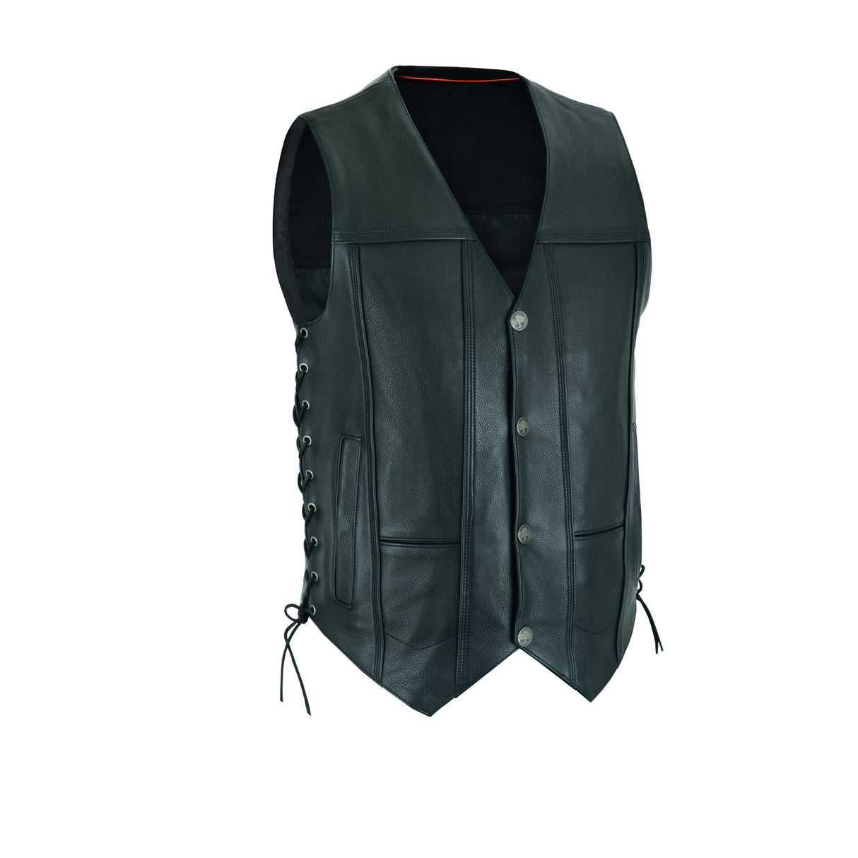 Men Motorcycle Covington Gun Pocket, Side Lace Leather Vest