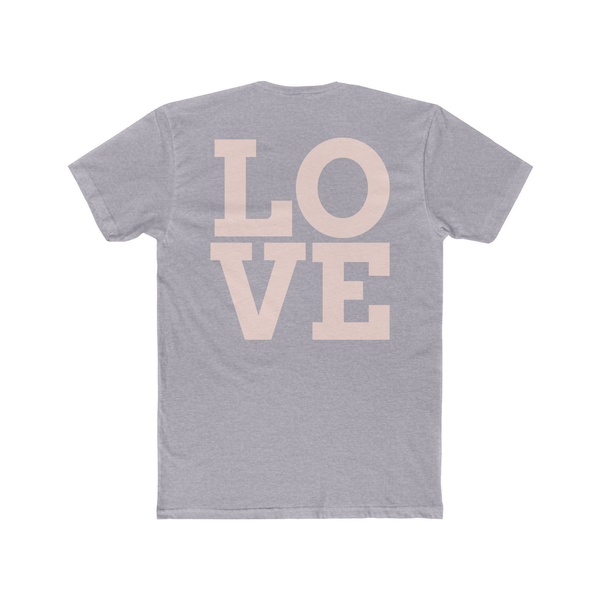 Heather grey crew neck tee with large LOVE graphic on the front