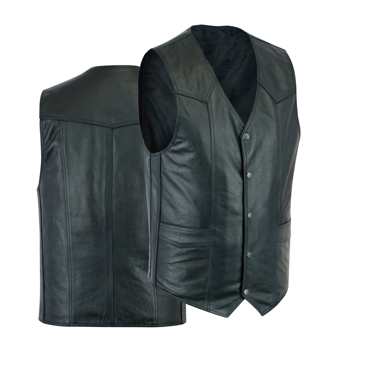 Men's Motorcycle Leather Vest - The Classic Plain Biker Vest