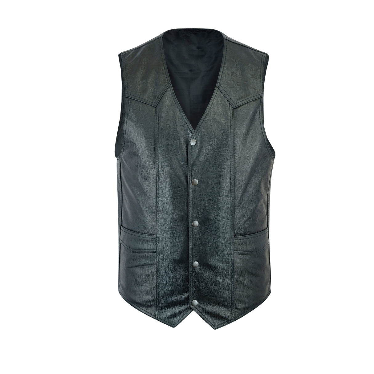 Men's Motorcycle Leather Vest - The Classic Plain Biker Vest
