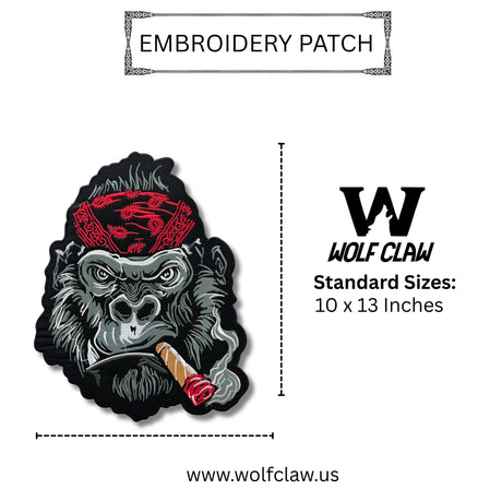 WCEP166 LARGE BIKER GORILA EMBROIDERY PATCH ANGRY GORILLA PATCH, BACK PATCH OF GORILLA, IRON ON PATCH SEW ON PATCH FOR BIKERS (RED GORILLA )
