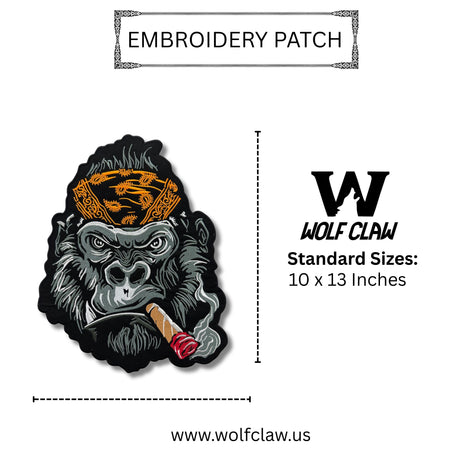 WCEP168 LARGE BIKER GORILA EMBROIDERY PATCH ANGRY GORILLA PATCH, BACK PATCH OF GORILLA, IRON ON PATCH SEW ON PATCH FOR BIKERS  (ORANGE GORILLA