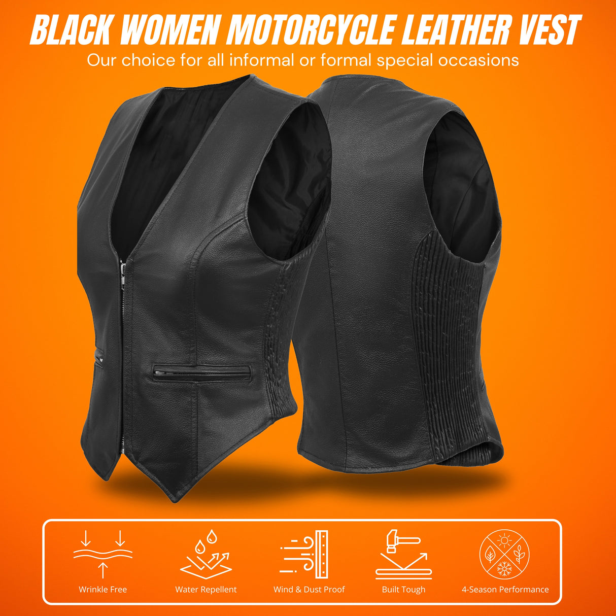 WCWV53541SPT Women rib stretch zipper front leather vest