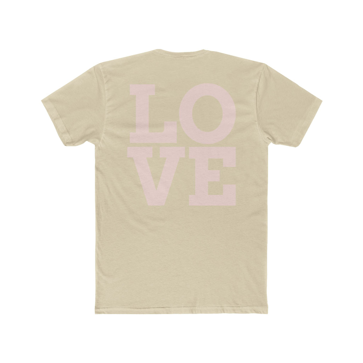 Cream crew neck tee with large LOVE graphic on the front