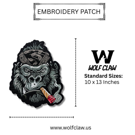 WCEP167 LARGE BIKER GORILA EMBROIDERY PATCH ANGRY GORILLA PATCH, BACK PATCH OF GORILLA, IRON ON PATCH SEW ON PATCH FOR BIKERS (GREY GORILLA )