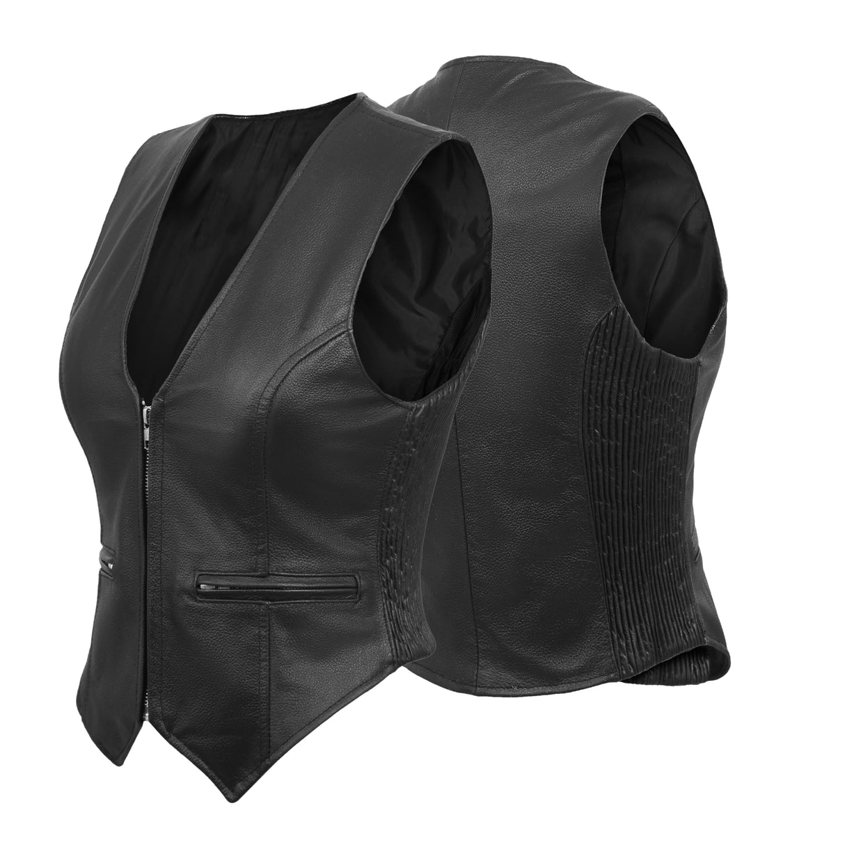 WCWV53541SPT Women rib stretch zipper front leather vest
