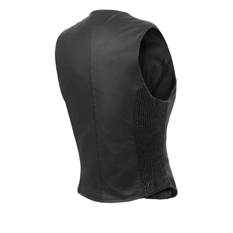 WCWV53541SPT Women rib stretch zipper front leather vest