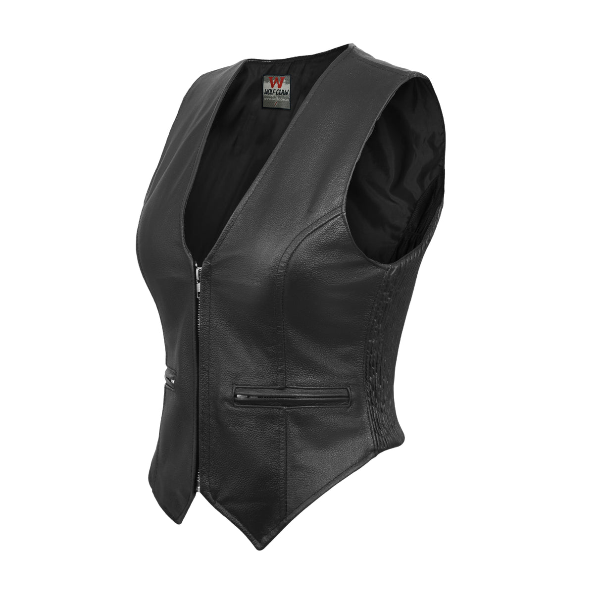 WCWV53541SPT Women rib stretch zipper front leather vest