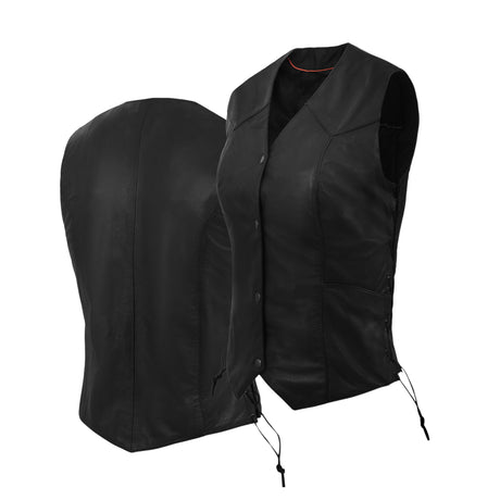 Women's Black Side Lace Classic Style Leather Vest