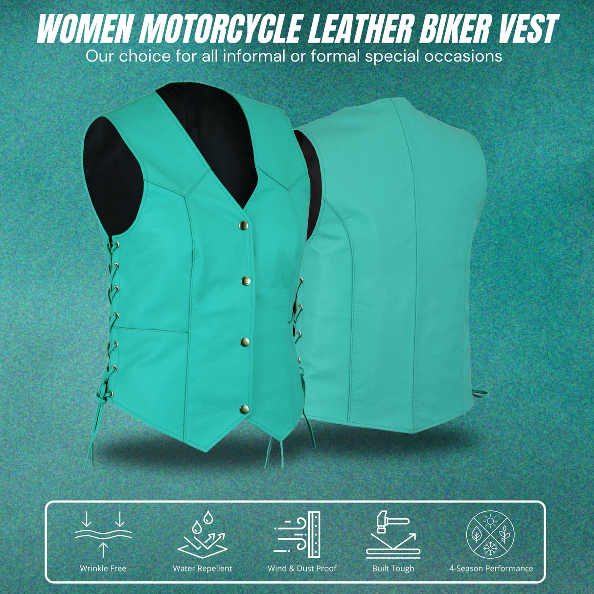 Women's Teal color side laced with Gun pockets Leather Vest