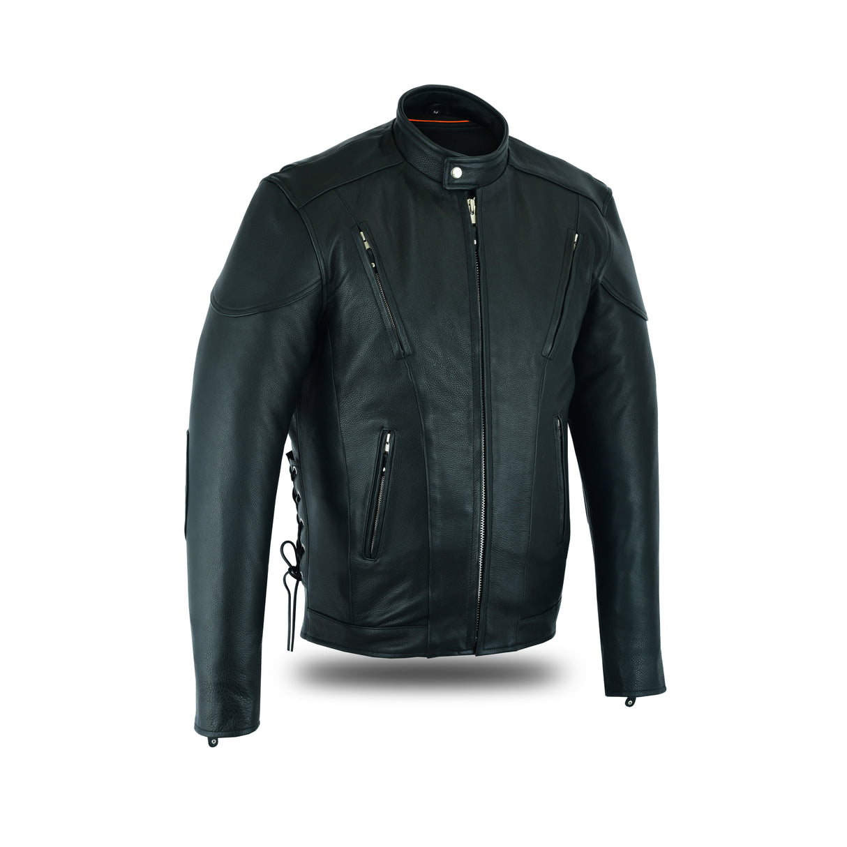 TALL Black Racer Leather Biker Jacket (longer sleeve & back length)