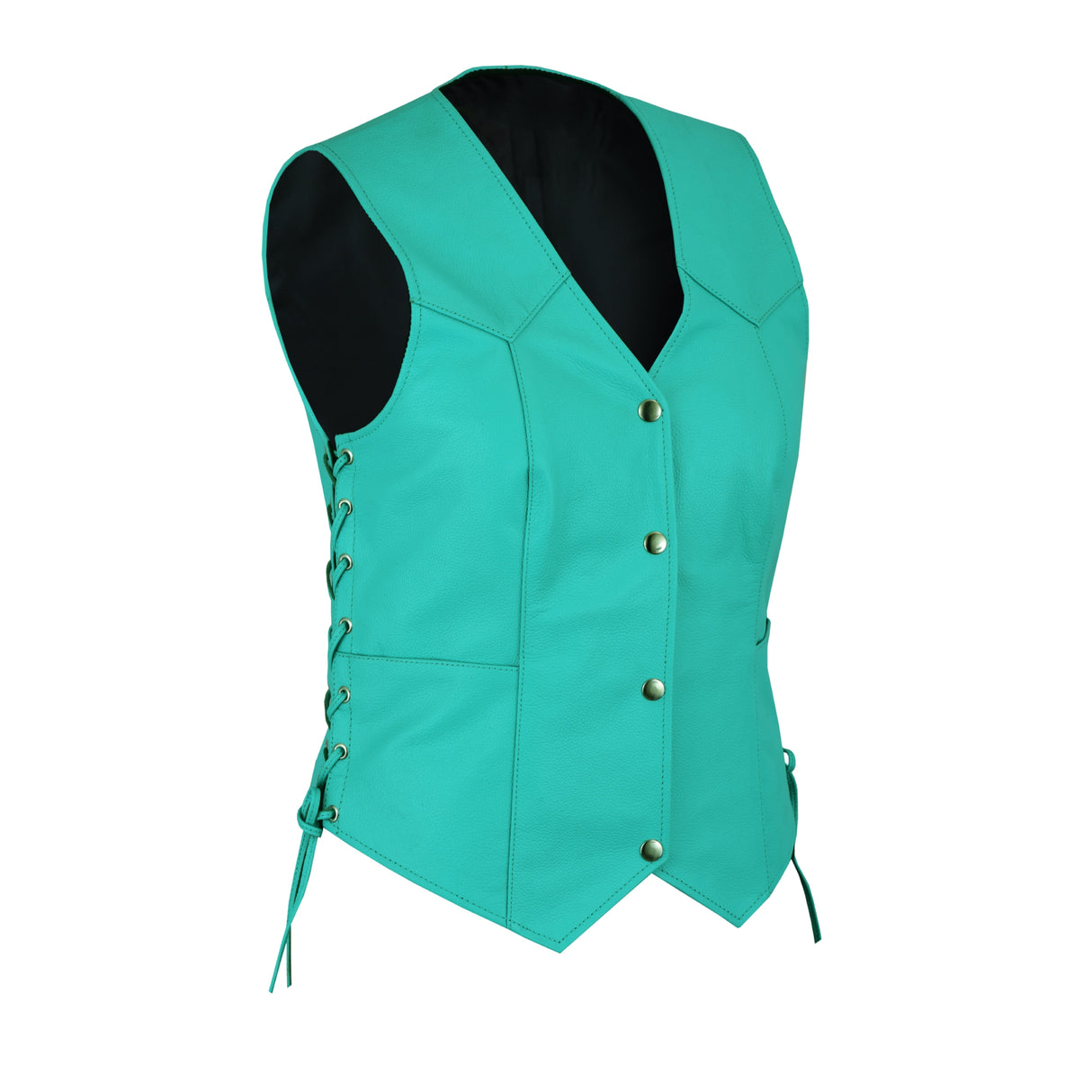 Women's Teal color side laced with Gun pockets Leather Vest