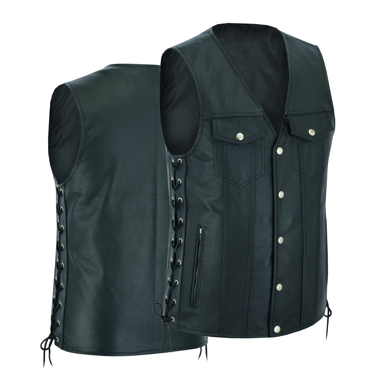 Men Side Lace Leather Style Biker Motorcycle Leather Vest Gun Pockets Carry Arms