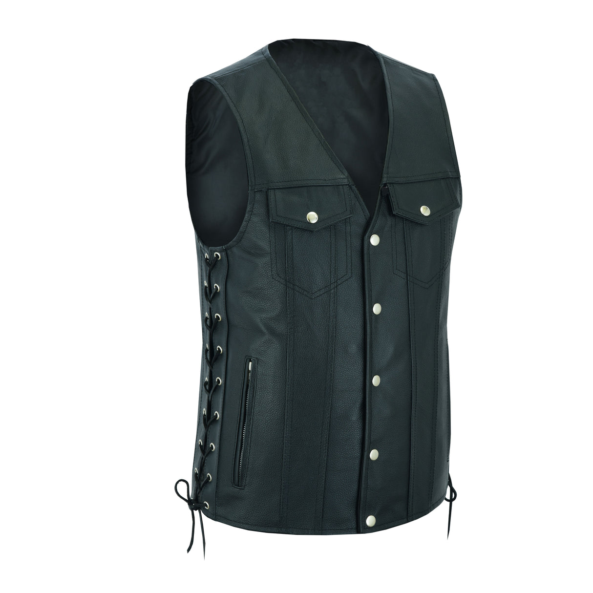 Men Side Lace Leather Style Biker Motorcycle Leather Vest Gun Pockets Carry Arms