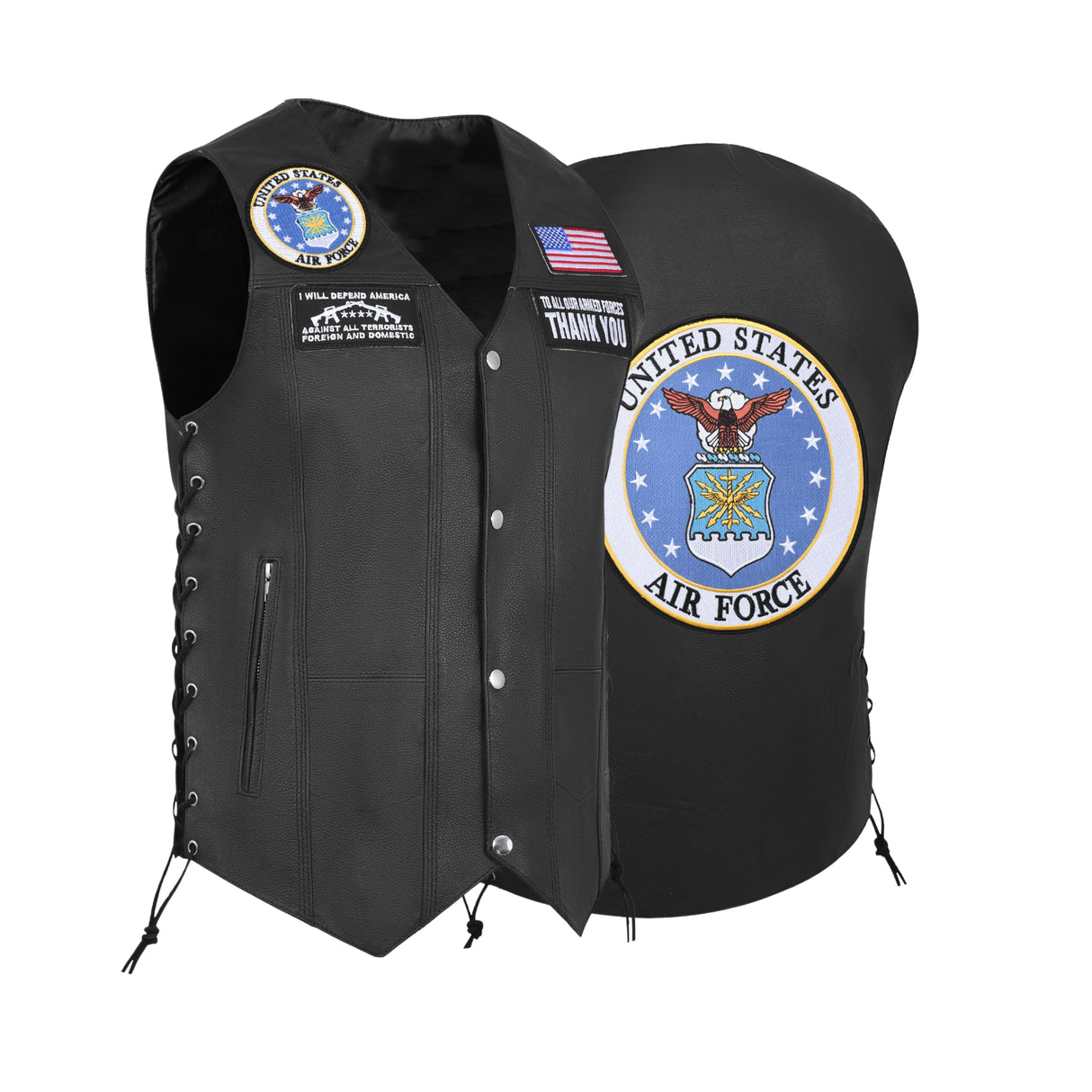 Airforce Black Men's Genuine 7 Pocket Motorcycle Biker Leather Vest