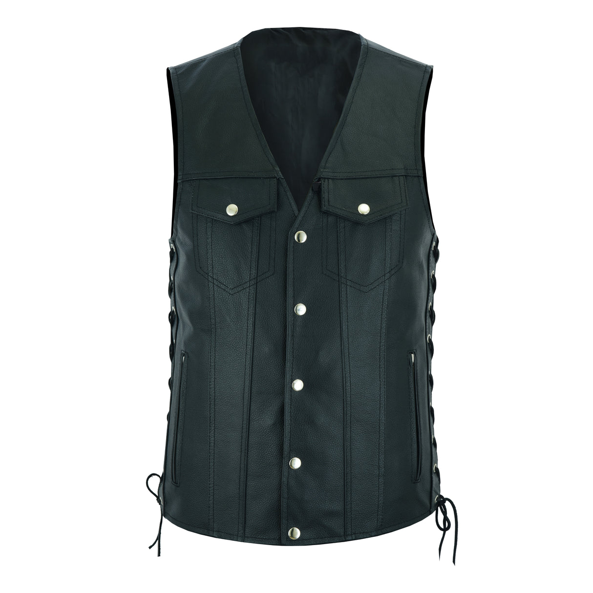 Men Side Lace Leather Style Biker Motorcycle Leather Vest Gun Pockets Carry Arms
