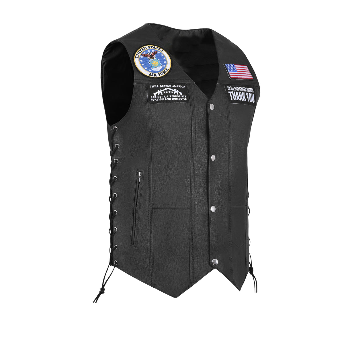 Airforce Black Men's Genuine 7 Pocket Motorcycle Biker Leather Vest