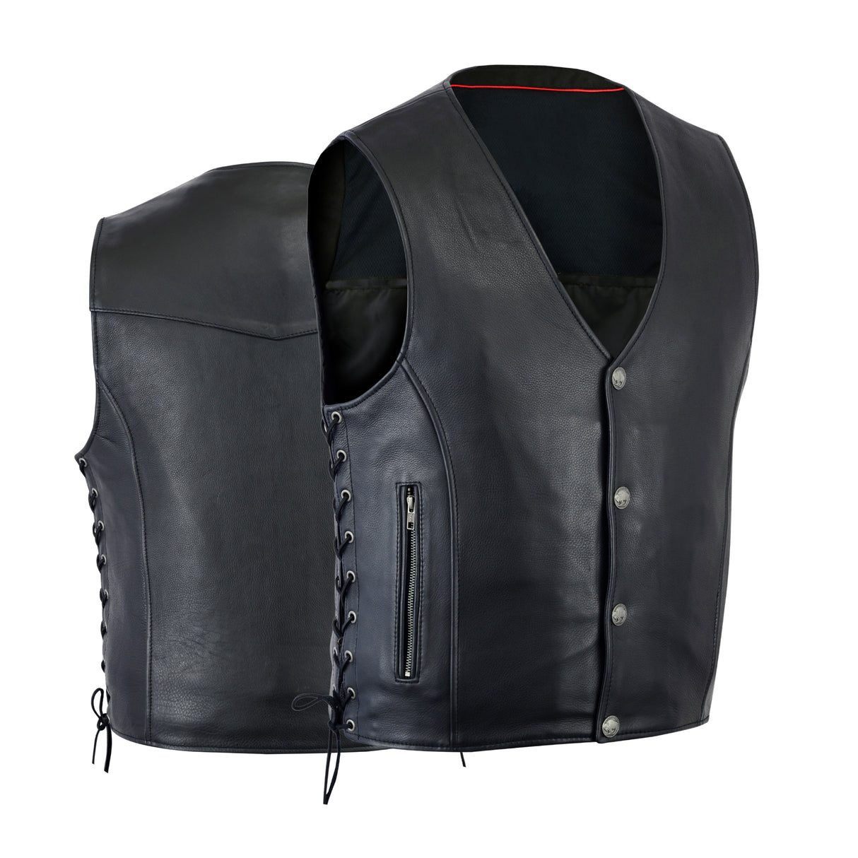 Men’s Leather Vest with Straight Bottom & Gun Pocket Rugged Biker Vest