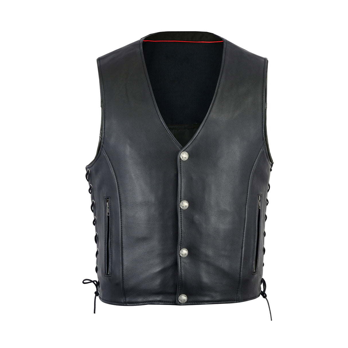 Men’s Leather Vest with Straight Bottom & Gun Pocket Rugged Biker Vest