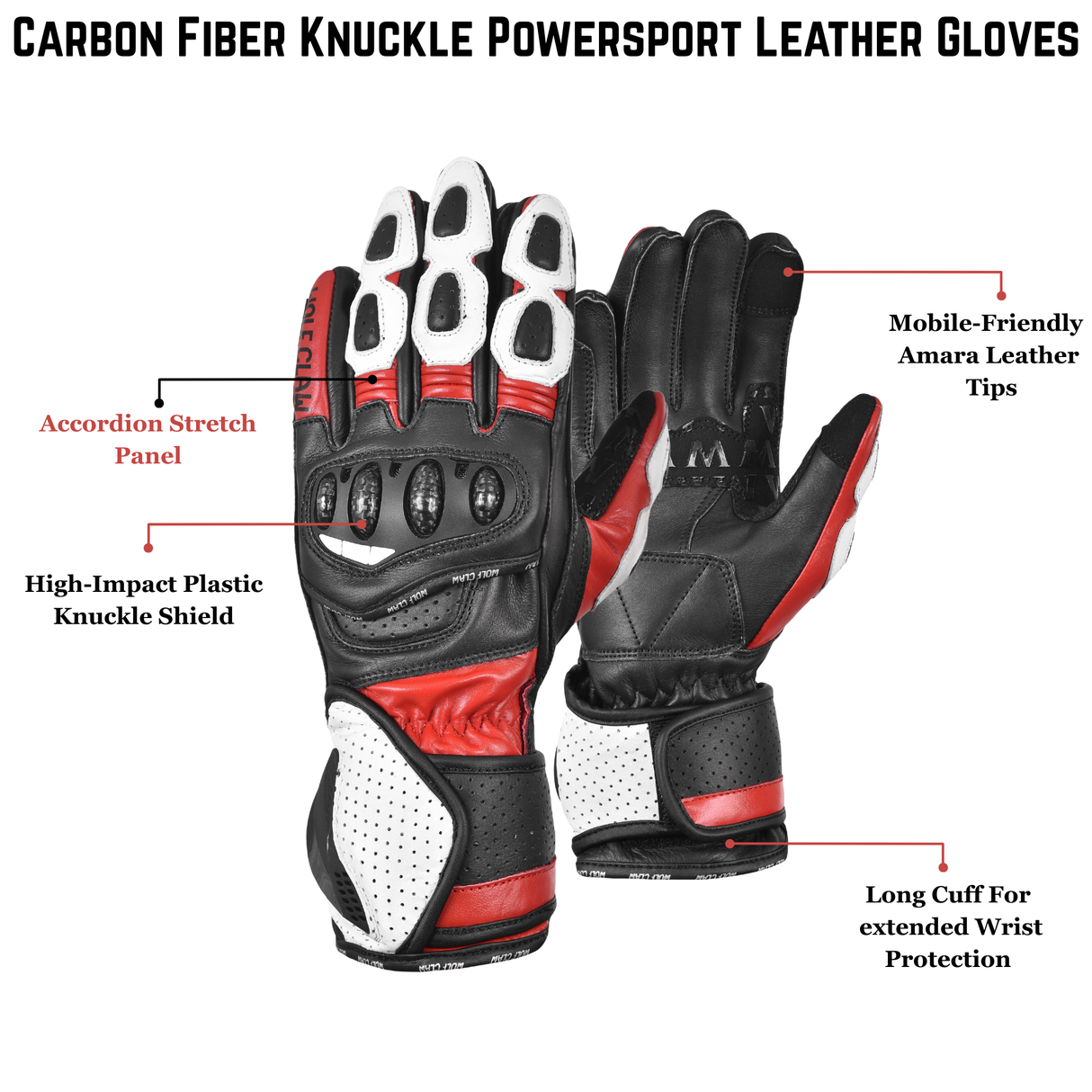 Carbon Fiber Knuckle Powersport Leather Gloves