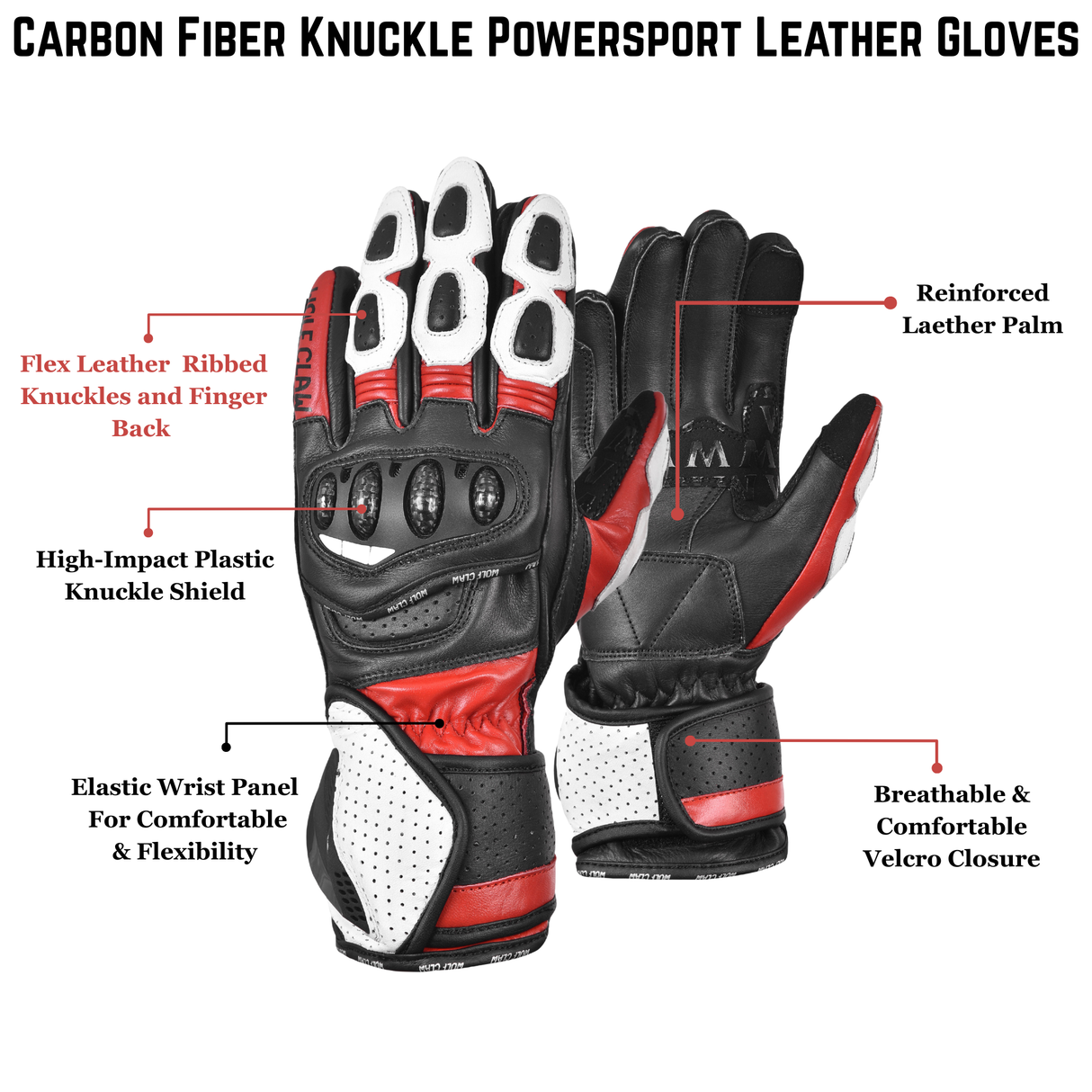 Carbon Fiber Knuckle Powersport Leather Gloves