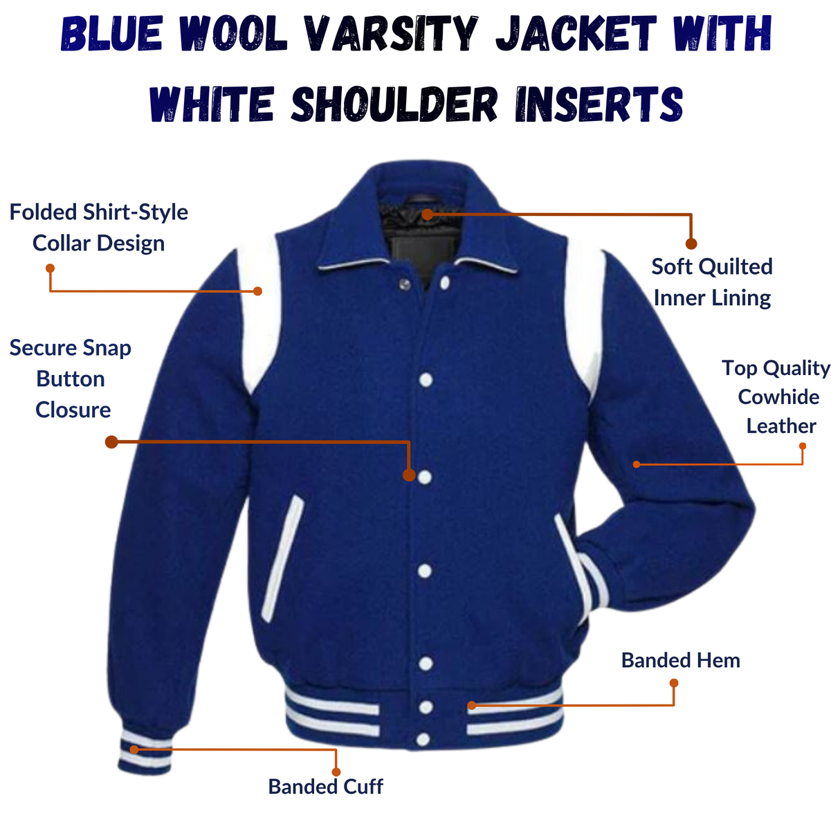 Blue Wool Varsity Jacket With white Shoulder Inserts