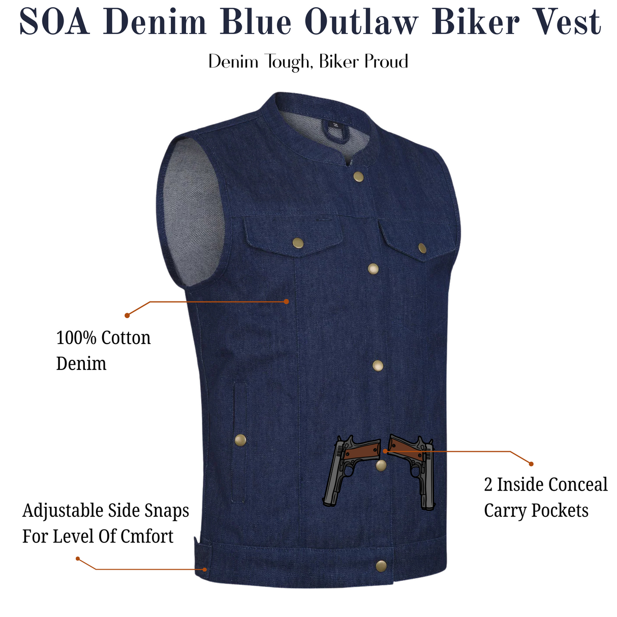 Men SOA Denim Blue Vest Club Cut Outlaw Anarchist mc Biker Vest
