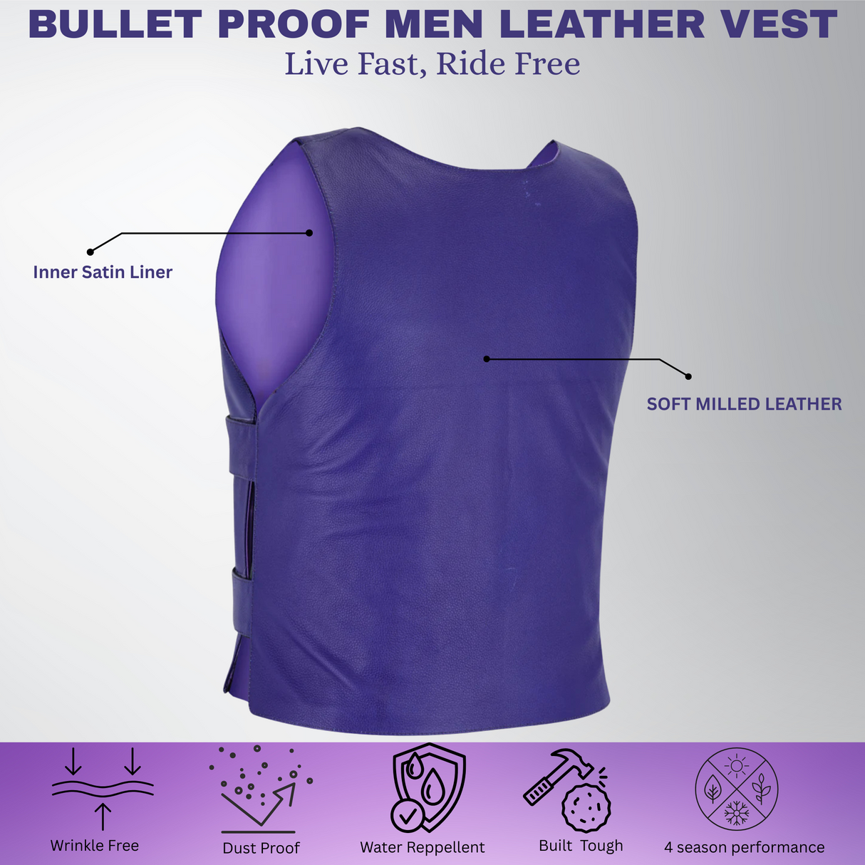 Bulletproof Men Leather Vest Purple color