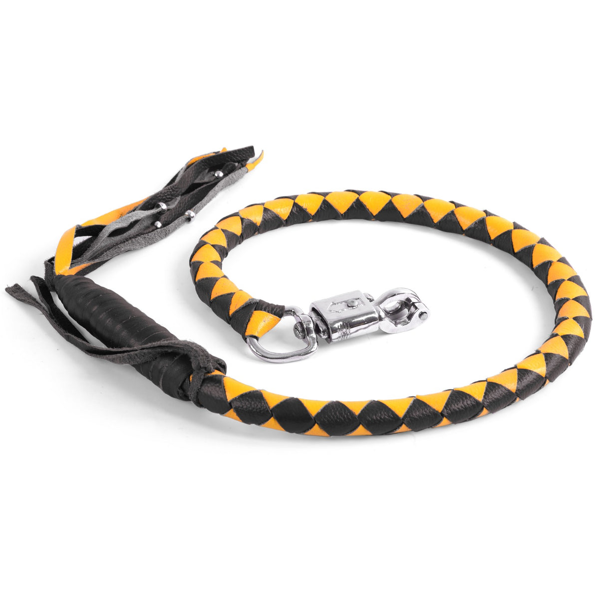 Black/Yellow Biker Leather Heavy Duty Get Back Whip Made of Cow Leather