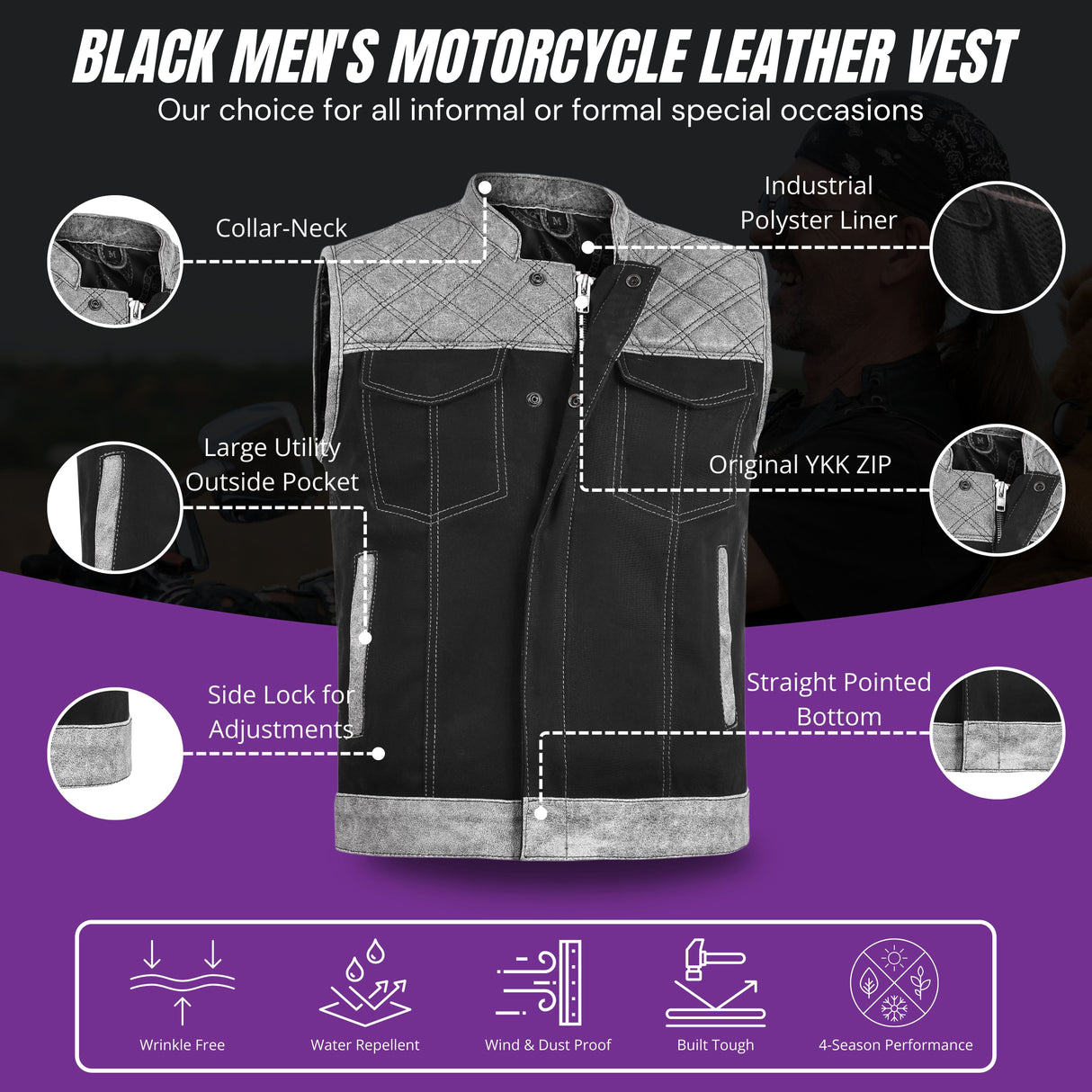 Men's Grey Black Cross Stitch Club Style Denim Vest.
