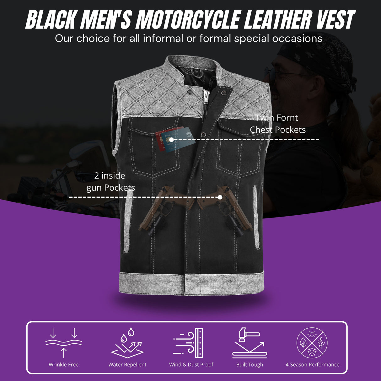 Men's Grey Black Cross Stitch Club Style Denim Vest.