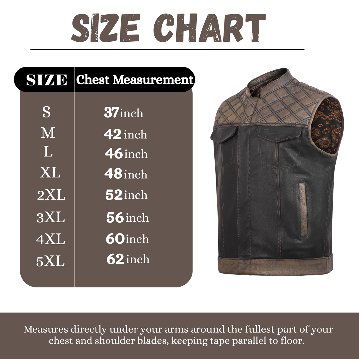 Men's Brown Black Cross Stitch Club Style Cow Platted Milled Leather Vest.