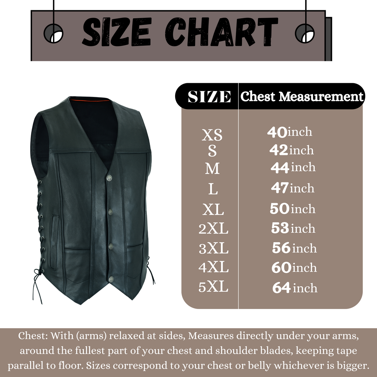 Men Motorcycle Covington Gun Pocket, Side Lace Leather Vest