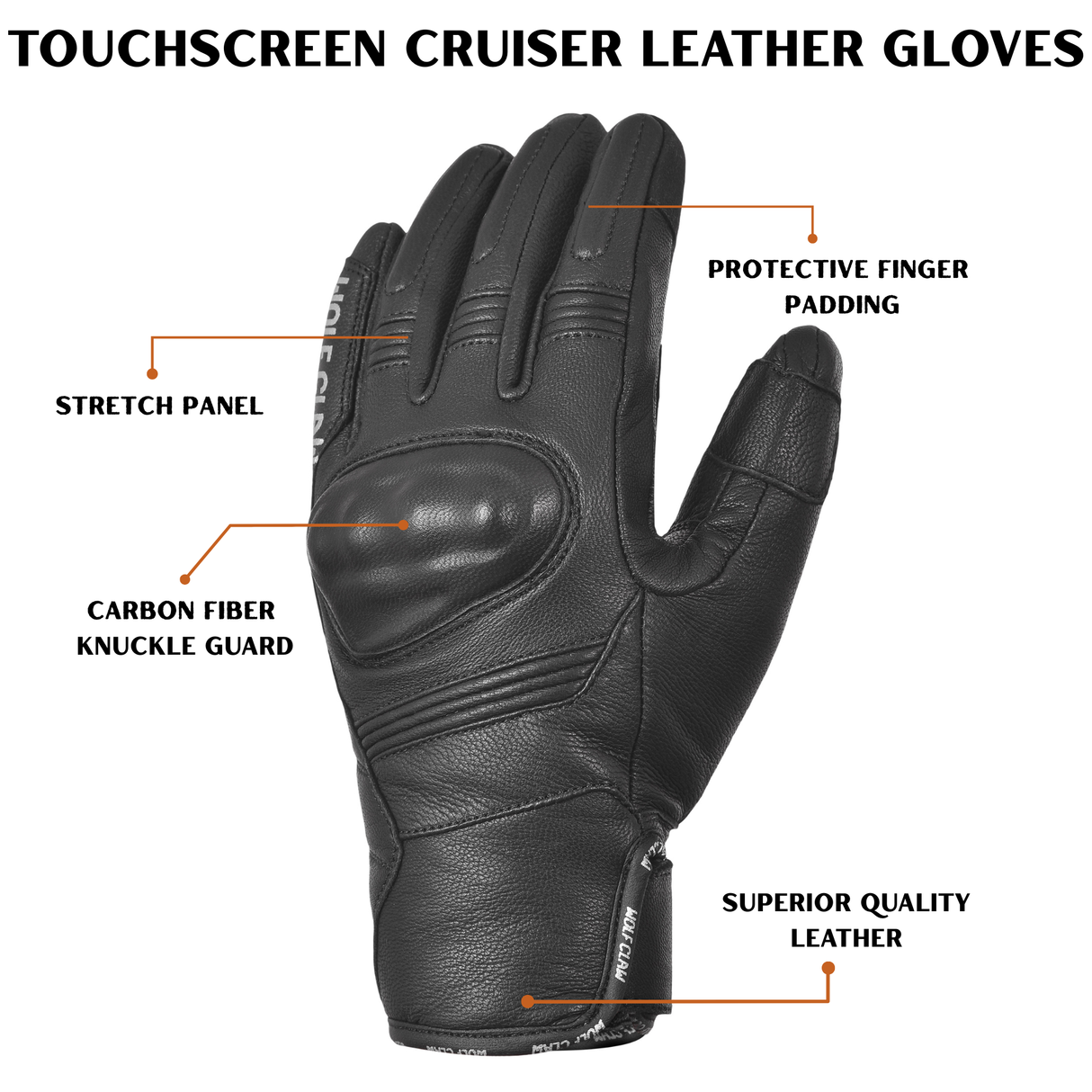 Touchscreen Protective Cruiser Leather Gloves with Non-Slip Grip