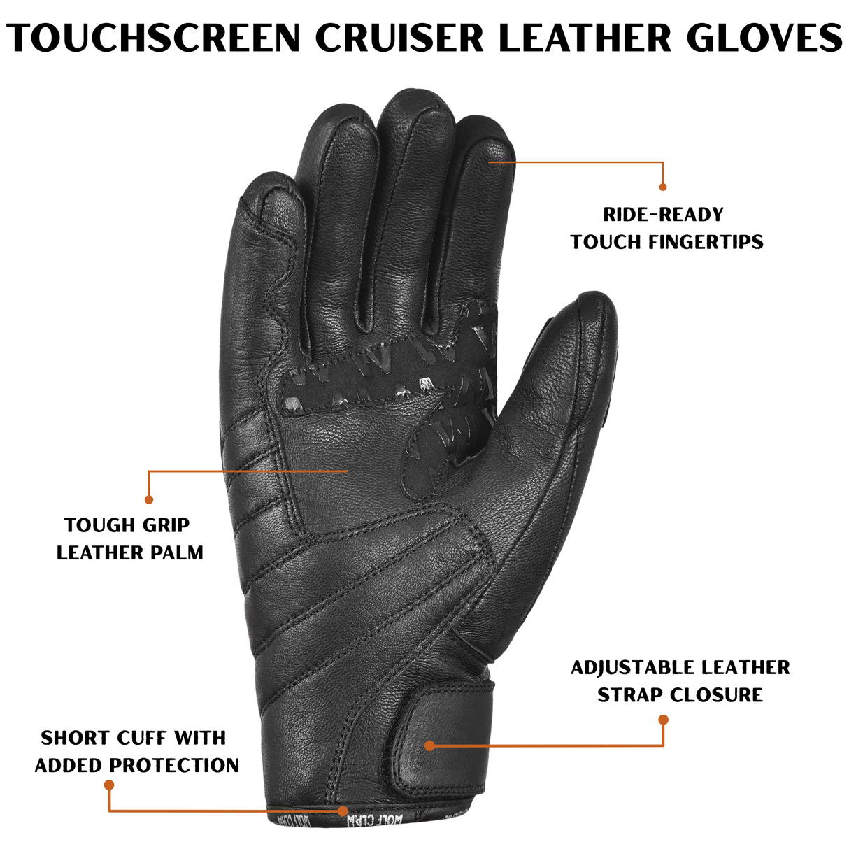 Touchscreen Protective Cruiser Leather Gloves with Non-Slip Grip