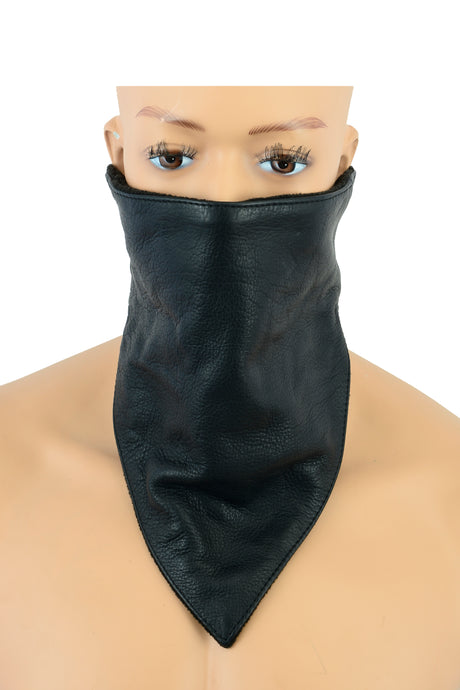 WC01LFM WOLFCLAW LEATHER FACE BANDANA BLACK WITH FLEECE LINING COW LEATHER