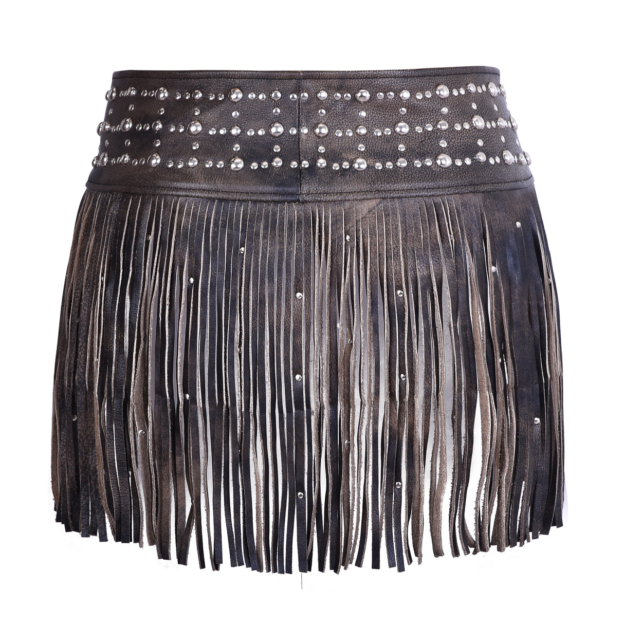 Women Distressed Brown Tassel Leather Hip Belt