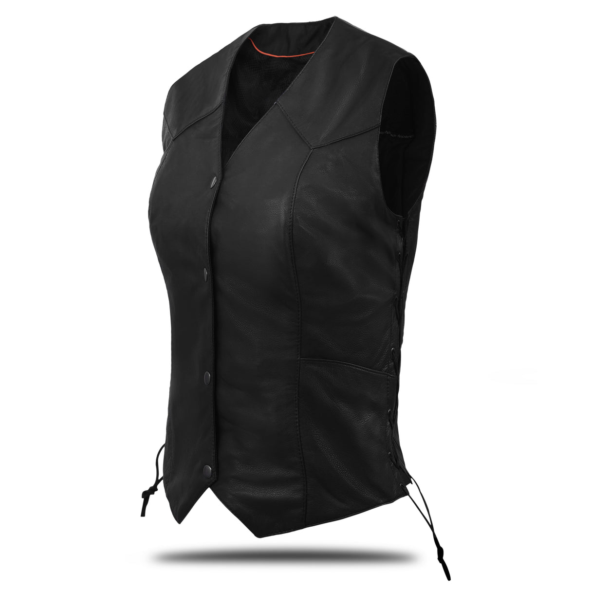 Women's Black Side Lace Classic Style Leather Vest