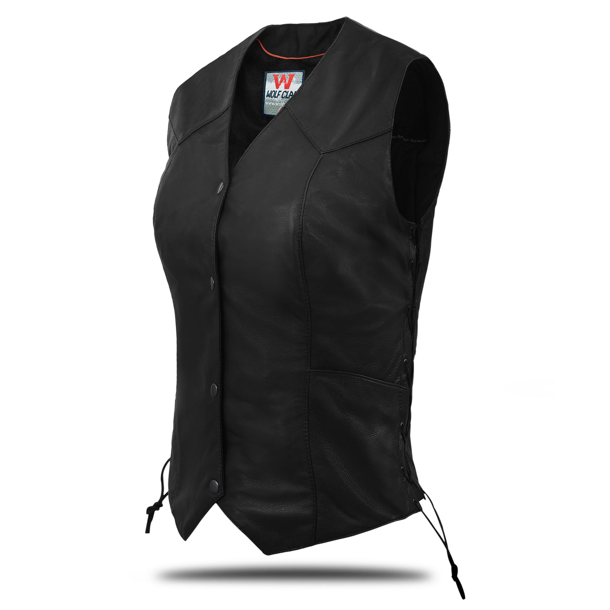 Women's Black Side Lace Classic Style Leather Vest