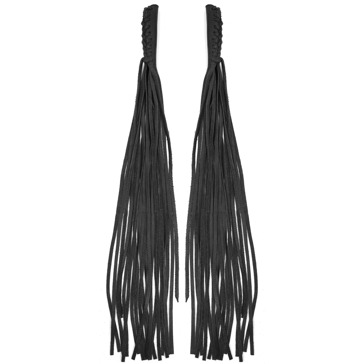 WC6202NKD Naked Leather Motorcycle Clutch Cover Lever Wrap Cover with Fringe 20” Black (Set of 2 - Right/Left) - Side & Angle View